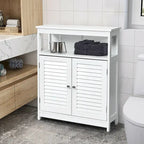 Costway Bathroom Storage Wood Floor Cabinet with Double Shutter Door