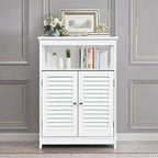 Costway Bathroom Storage Wood Floor Cabinet with Double Shutter Door