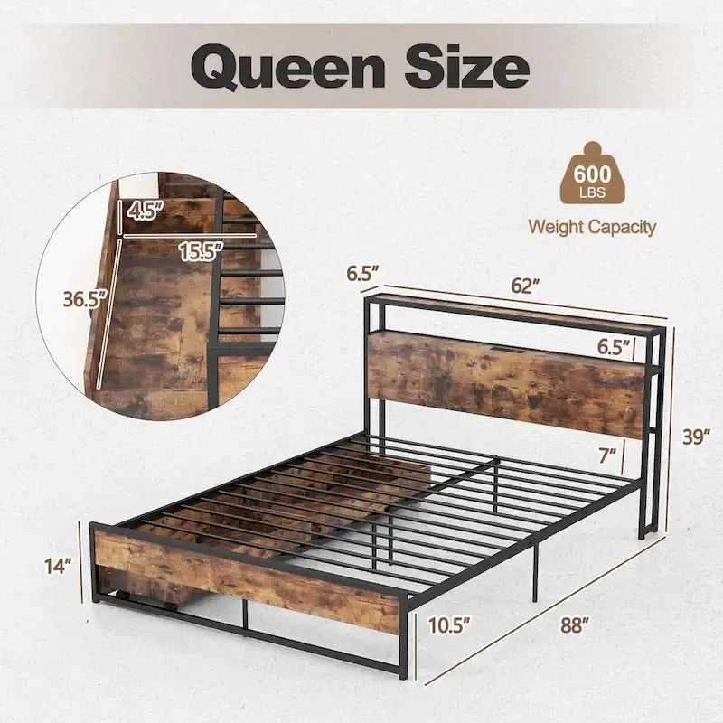 Costway Full/Queen Industrial Platform Bed Frame with Drawer Storage