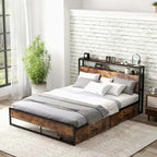 Costway Full/Queen Industrial Platform Bed Frame with Drawer Storage