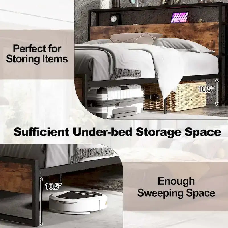 Costway Full/Queen Industrial Platform Bed Frame with Drawer Storage