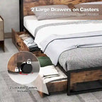 Costway Full/Queen Industrial Platform Bed Frame with Drawer Storage