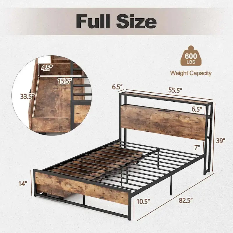 Costway Full/Queen Industrial Platform Bed Frame with Drawer Storage