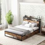 Costway Full/Queen Industrial Platform Bed Frame with Drawer Storage