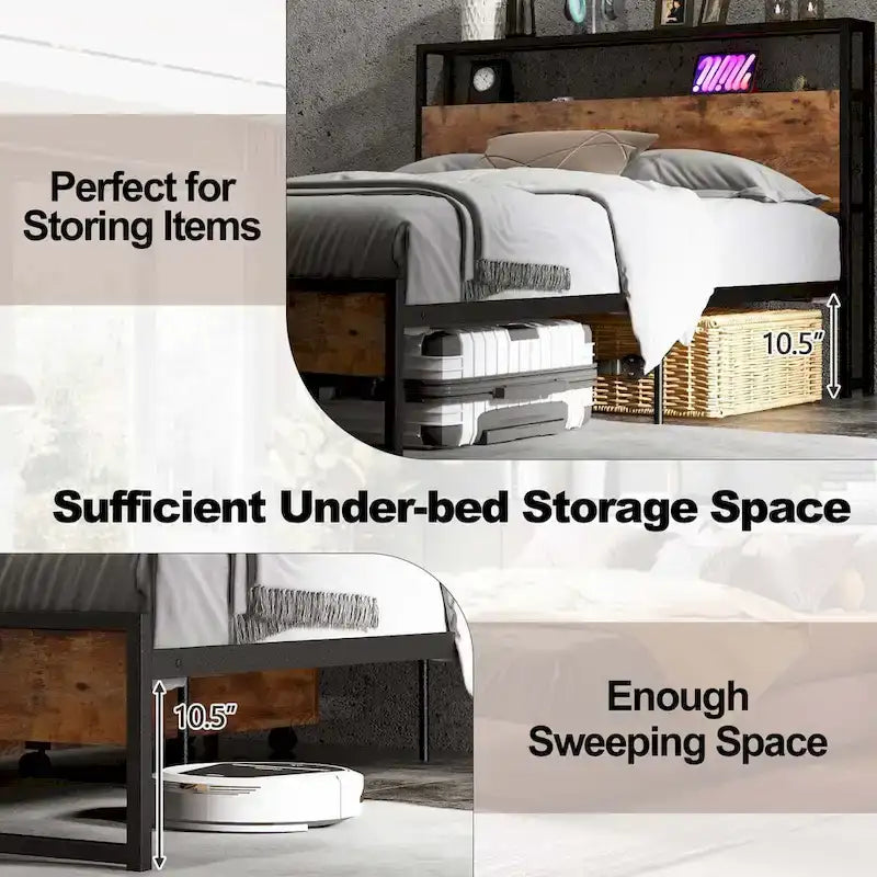Costway Full/Queen Industrial Platform Bed Frame with Drawer Storage