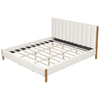 3-Pieces Bedroom Sets ,Bed Frame with Boucle Upholstered Thick Headboard, Solid Wooden Legs,Nightstands Set of 2 with Barn Door
