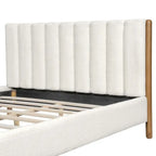 3-Pieces Bedroom Sets ,Bed Frame with Boucle Upholstered Thick Headboard, Solid Wooden Legs,Nightstands Set of 2 with Barn Door