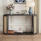 Model Narrow Entryway Table,Irregular Top with Rattan for Living Room