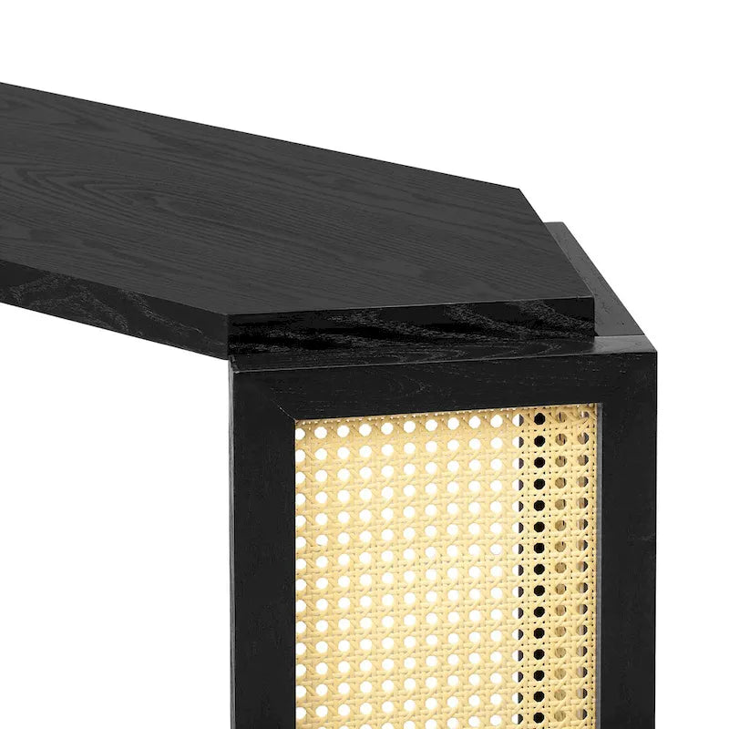 Model Narrow Entryway Table,Irregular Top with Rattan for Living Room