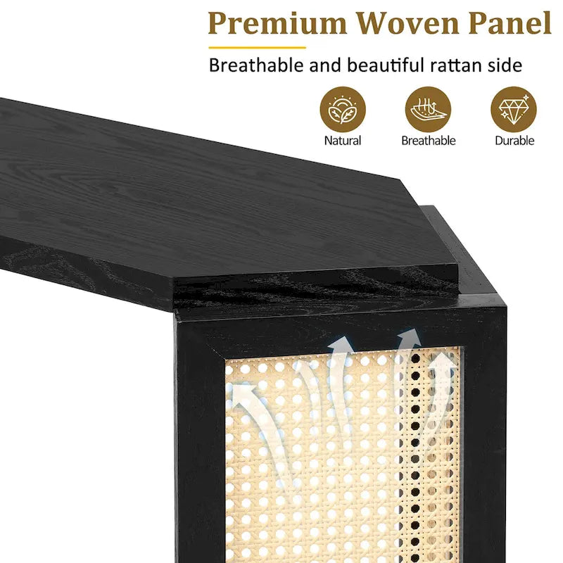 Model Narrow Entryway Table,Irregular Top with Rattan for Living Room