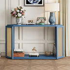 Model Narrow Entryway Table,Irregular Top with Rattan for Living Room