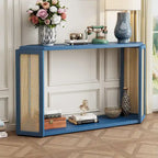 Model Narrow Entryway Table,Irregular Top with Rattan for Living Room