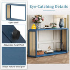 Model Narrow Entryway Table,Irregular Top with Rattan for Living Room