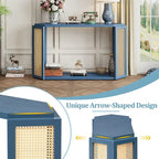 Model Narrow Entryway Table,Irregular Top with Rattan for Living Room