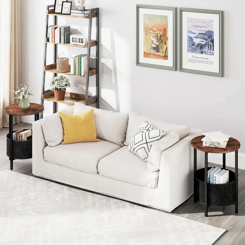 Costway 1/2 PCS Round End Table with Felt Storage Basket Sturdy Metal