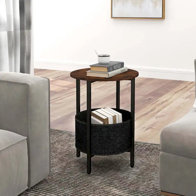 Costway 1/2 PCS Round End Table with Felt Storage Basket Sturdy Metal
