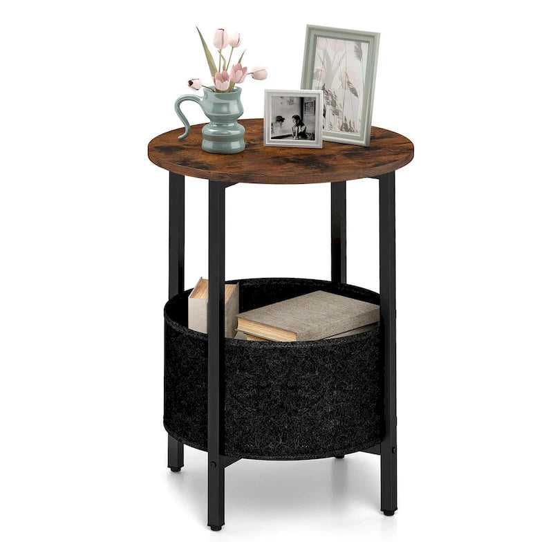 Costway 1/2 PCS Round End Table with Felt Storage Basket Sturdy Metal