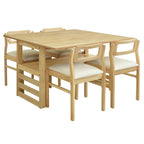 Extendable Wood Dining Table and Chairs Set Mid-Century Modern Dining Table and Chairs Set with 2 Drop Leaves and Storage Shelf
