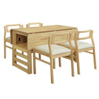 Extendable Wood Dining Table and Chairs Set Mid-Century Modern Dining Table and Chairs Set with 2 Drop Leaves and Storage Shelf