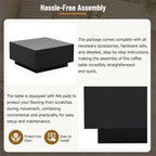 Square Hight Glossy Coffee Table with 16-color LED Strip Lights, Modern Center Table with 5mm Frosted Tempered Glass Top