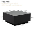 Square Hight Glossy Coffee Table with 16-color LED Strip Lights, Modern Center Table with 5mm Frosted Tempered Glass Top