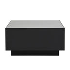 Square Hight Glossy Coffee Table with 16-color LED Strip Lights, Modern Center Table with 5mm Frosted Tempered Glass Top