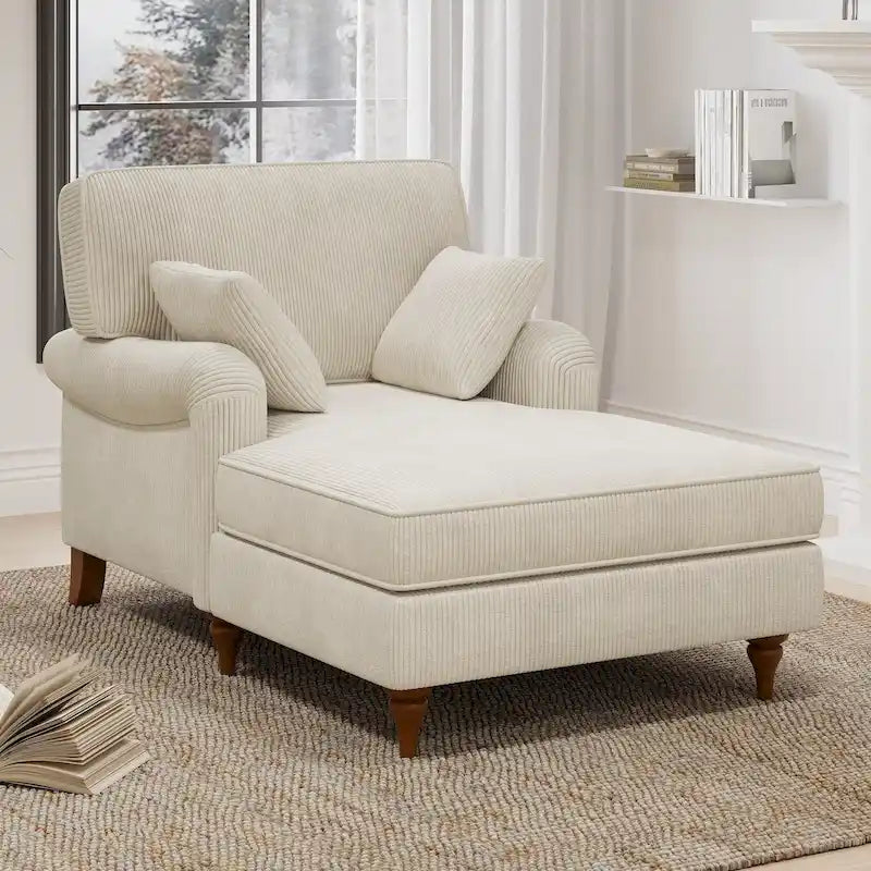 40.5Oversized Chaise Lounge Chair with 2 Comfy Pillows Rolled Arms Corduroy Fabric Sleeper Sofa Chair for Living Room Bedroom