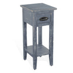 Rena Chairside Table with Drawer and Shelf, 14 Inch Blue Mahogany Wood