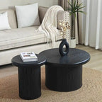 Modern Round Coffee Table Set Double Table Combination Coffee Table with Fluted Table Leg, for Living Room