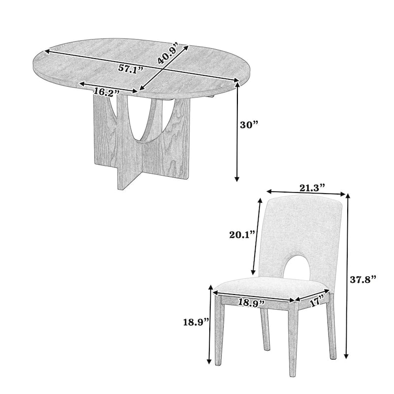Modern 5-Piece Round Dining Table with 16.2 Removable Leaf