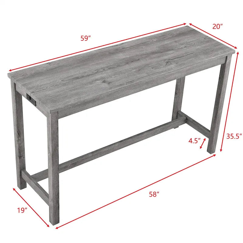 Bar Dining Table Set and 3 Bar Stools with Power Outlet Kitchen Breakfast Nook Wooden Dining Table Chairs Sets