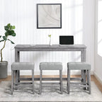 Bar Dining Table Set and 3 Bar Stools with Power Outlet Kitchen Breakfast Nook Wooden Dining Table Chairs Sets
