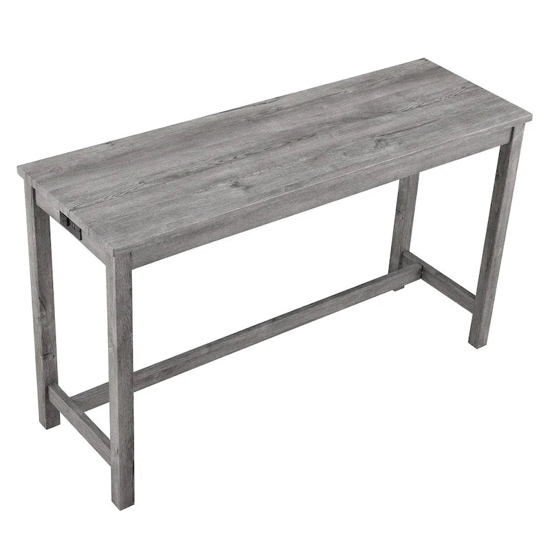 Bar Dining Table Set and 3 Bar Stools with Power Outlet Kitchen Breakfast Nook Wooden Dining Table Chairs Sets