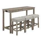 Bar Dining Table Set and 3 Bar Stools with Power Outlet Kitchen Breakfast Nook Wooden Dining Table Chairs Sets