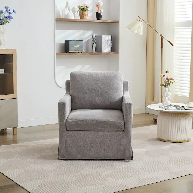Chenille Upholstered Swivel Accent Chair wSkirted and Metal Base