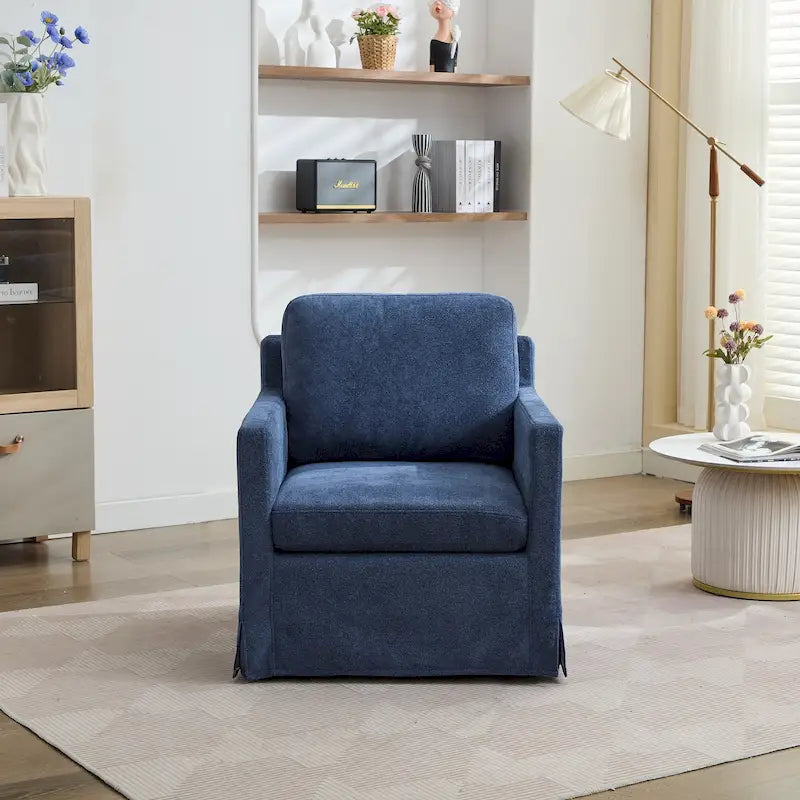 Chenille Upholstered Swivel Accent Chair wSkirted and Metal Base