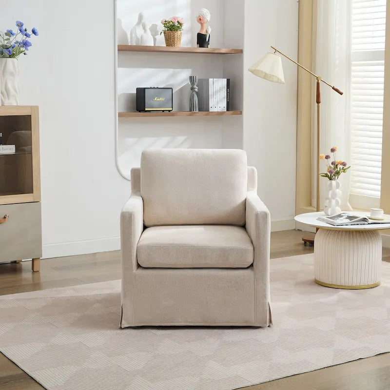 Chenille Upholstered Swivel Accent Chair wSkirted and Metal Base