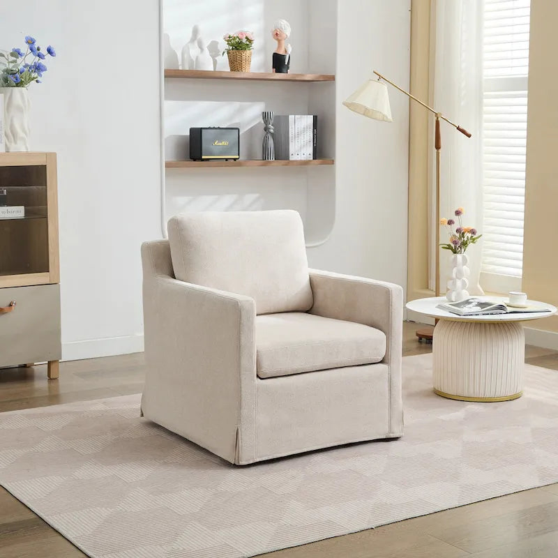 Chenille Upholstered Swivel Accent Chair wSkirted and Metal Base