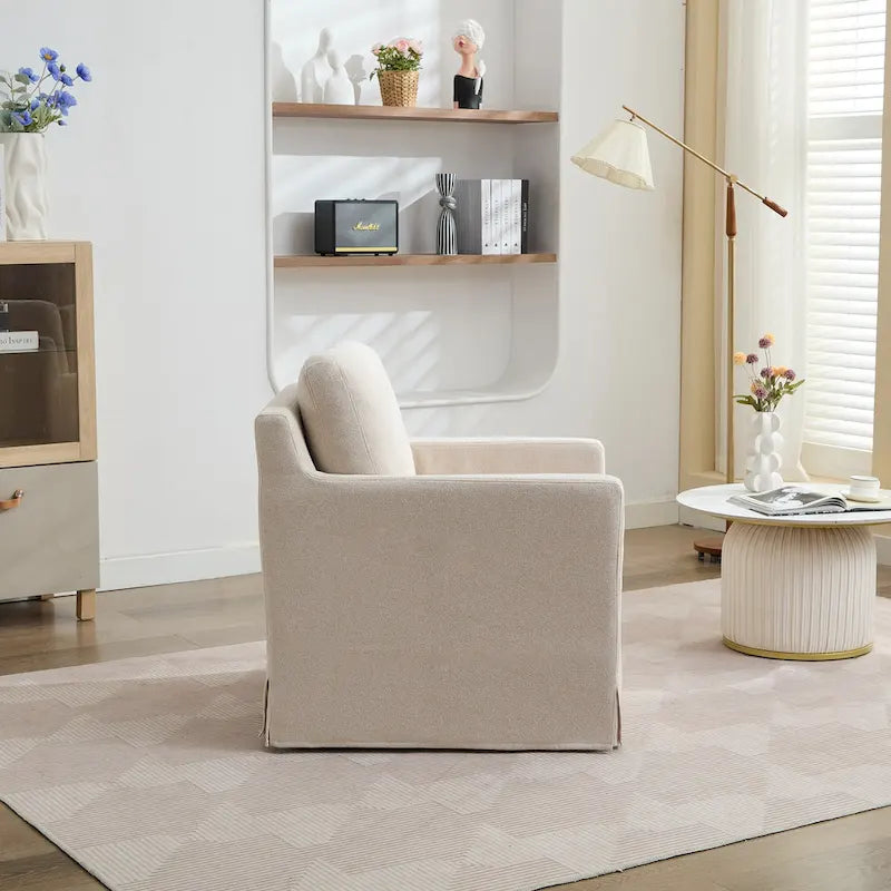Chenille Upholstered Swivel Accent Chair wSkirted and Metal Base