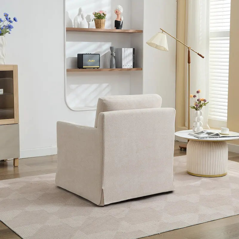 Chenille Upholstered Swivel Accent Chair wSkirted and Metal Base