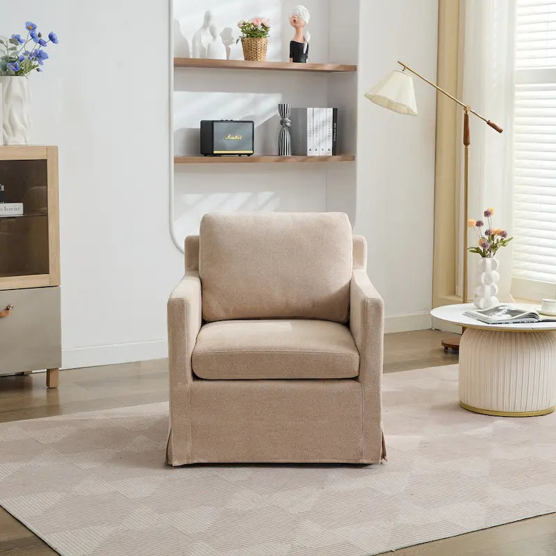 Chenille Upholstered Swivel Accent Chair wSkirted and Metal Base