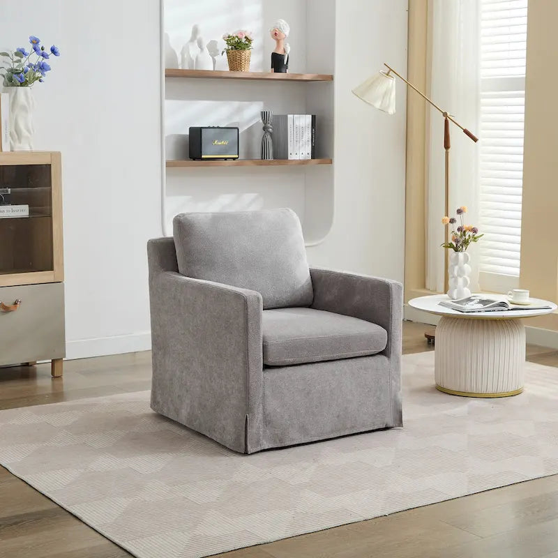 Chenille Upholstered Swivel Accent Chair wSkirted and Metal Base