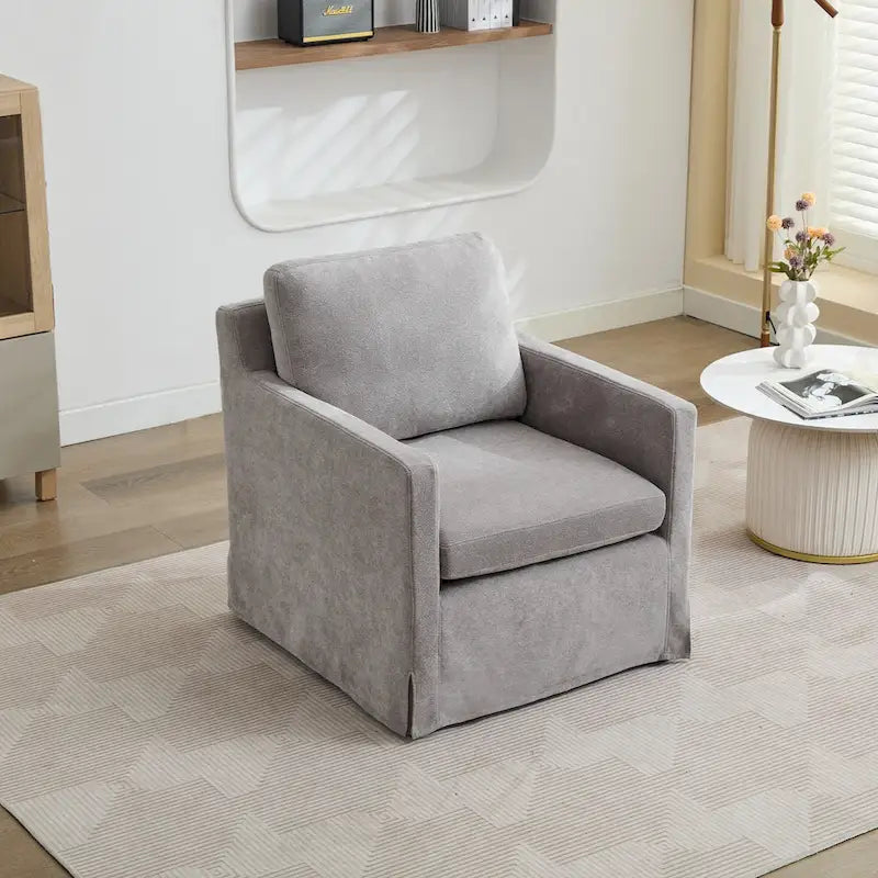 Chenille Upholstered Swivel Accent Chair wSkirted and Metal Base