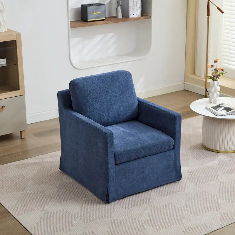 Chenille Upholstered Swivel Accent Chair wSkirted and Metal Base