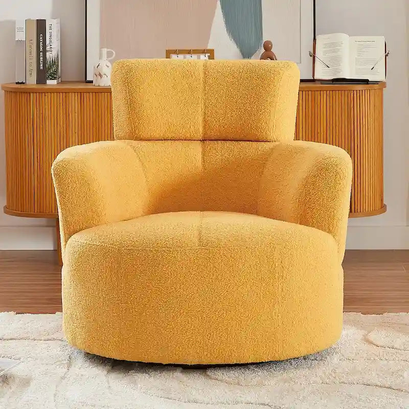 360 Swivel Chair, Upholstered Barrel Chair with Adjustable Headrest Modern Swivel Round Sofa Chair for Living Room