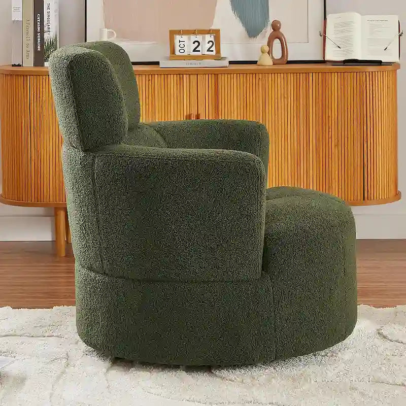 360 Swivel Chair, Upholstered Barrel Chair with Adjustable Headrest Modern Swivel Round Sofa Chair for Living Room