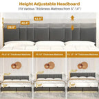 Upholstered Bed Frame with Height Adjustable Headboard,with RGB LED Light and Charging Hub