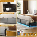 Upholstered Bed Frame with Height Adjustable Headboard,with RGB LED Light and Charging Hub