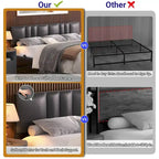 Upholstered Bed Frame with Height Adjustable Headboard,with RGB LED Light and Charging Hub