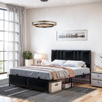 Upholstered Bed Frame with Height Adjustable Headboard,with RGB LED Light and Charging Hub